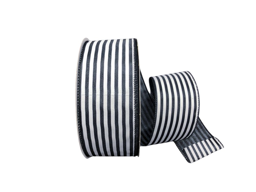 2.5" x 50yd Black/White Cabana Stripe Ribbon - Q501840-585 - The Wreath Shop