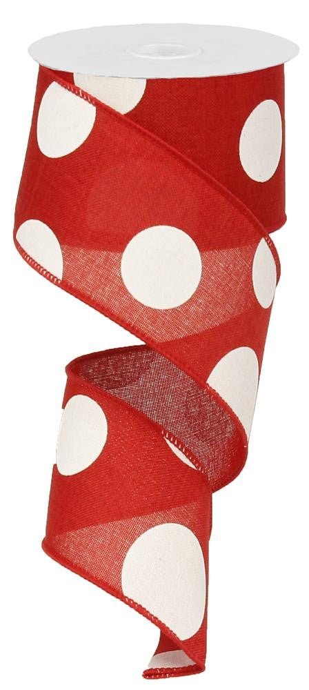 2.5" x 50yd Linen Giant Dot Ribbon: Red/Wht - RX9543W7 - The Wreath Shop