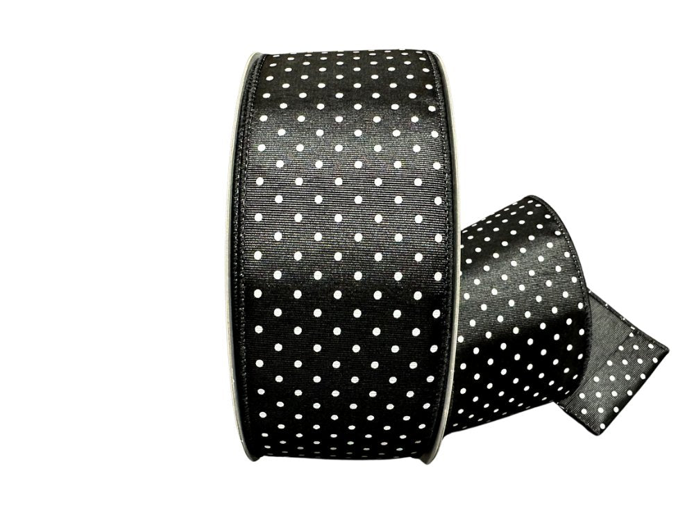 2.5" x 50yds Micro Dot Ribbon: Black/White - 841-40-447 - The Wreath Shop