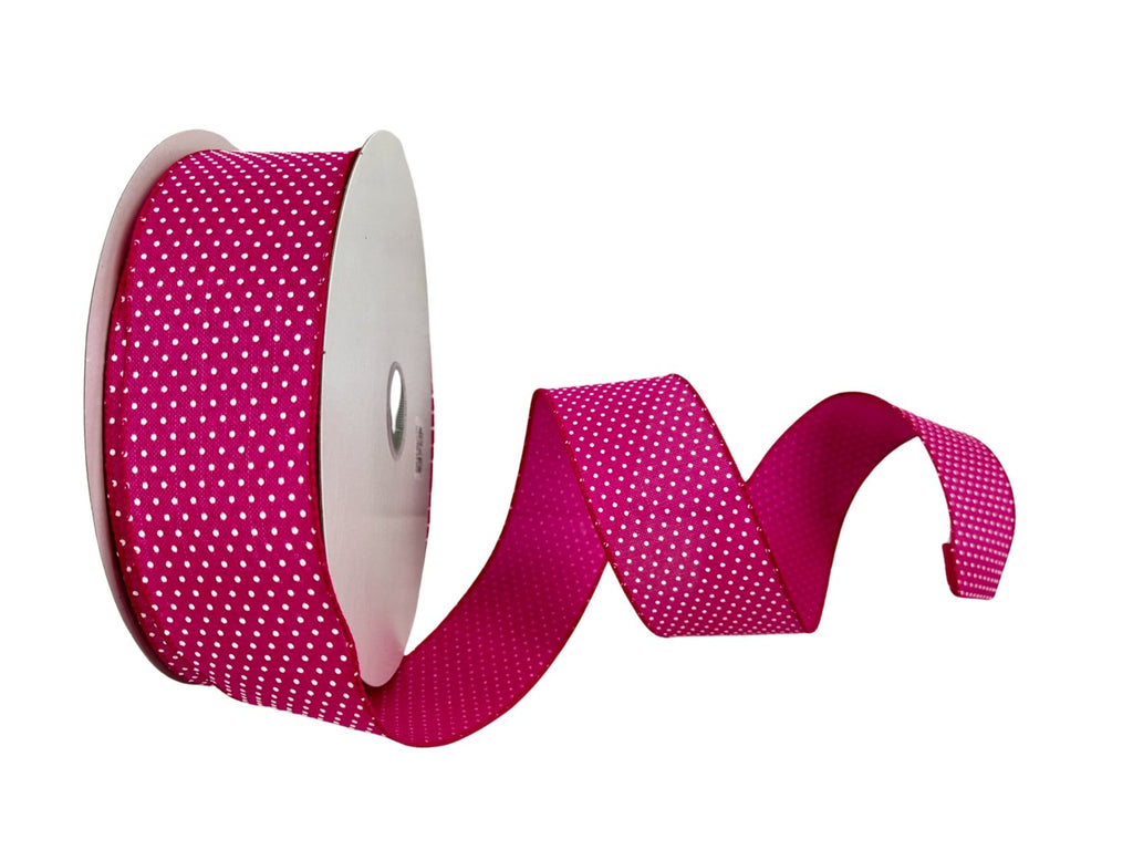 2.5" x 50yds Micro Dot Ribbon: Fuchsia/White - 841-40-340 - The Wreath Shop