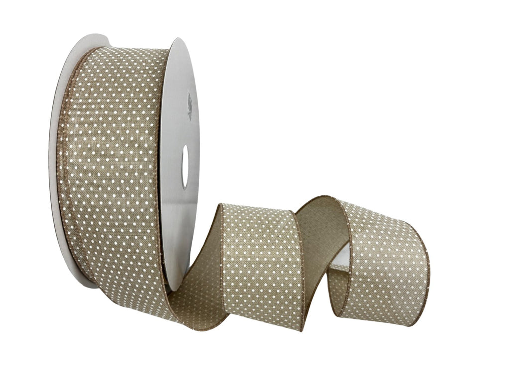 2.5" x 50yds Micro Dot Ribbon: Natural/White - 841-40-337 - The Wreath Shop