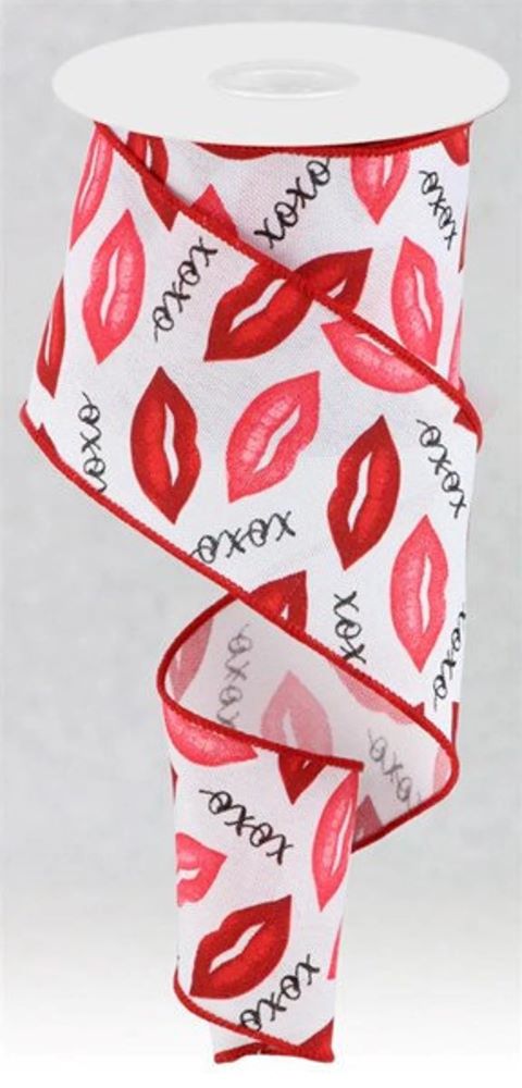 2.5" XOXO Lips Ribbon: White/Pink/Red - 10yds - RGC174227 - The Wreath Shop