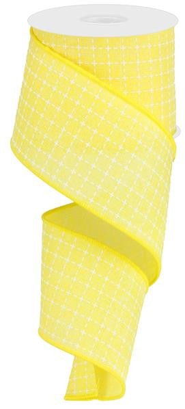 2.5" Yellow/White Stitched Square Ribbon - 10yds - RG0167829 - The Wreath Shop