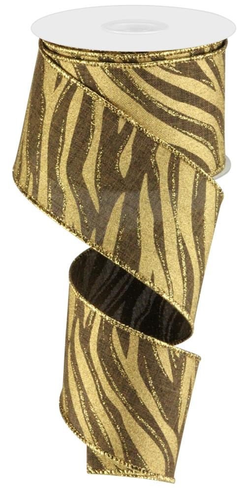 2.5" Zebra Print Ribbon: Brown/Gold - 10yds - RGC120604 - The Wreath Shop