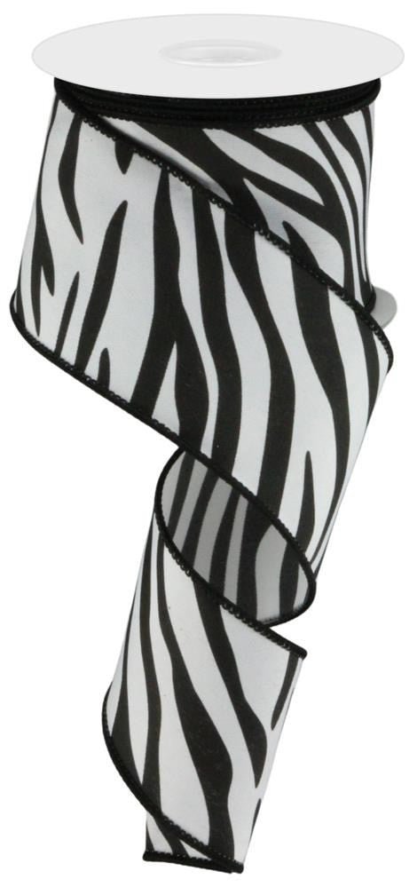 2.5" Zebra Print Ribbon: White/Black - 10yds - RGC122127 - The Wreath Shop