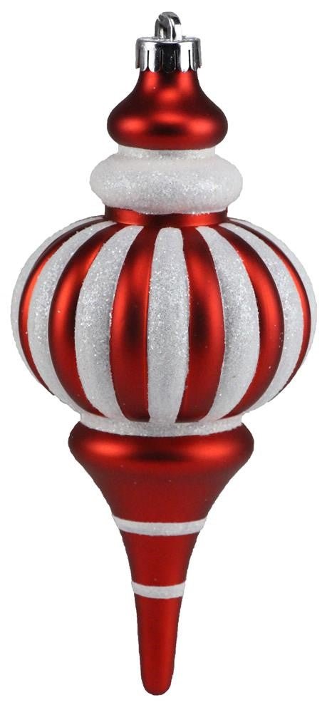 250mm Vertical Stripe Finial Ball Ornament: Red/White - XY8835XY - The Wreath Shop