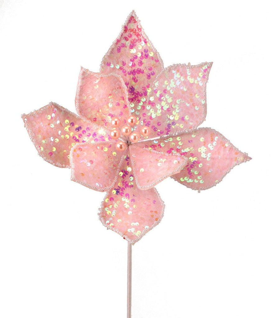 26" Glitter/Sequin Bead Poinsettia: Pink - MTX66875 - The Wreath Shop