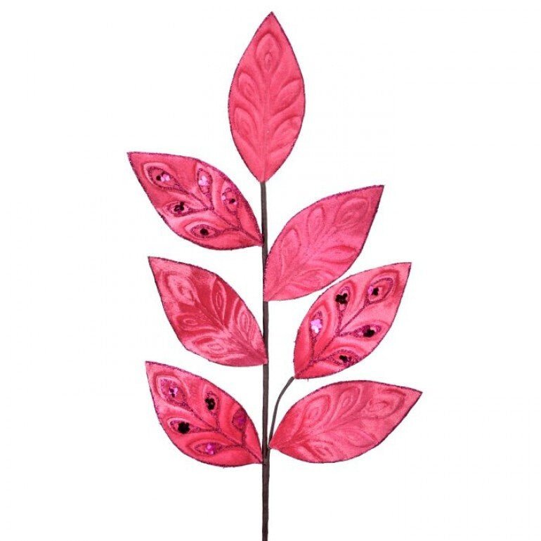 26" Hot Pink Velvet Leaf w/ Jewel Spray - MTX70428HTPK - The Wreath Shop