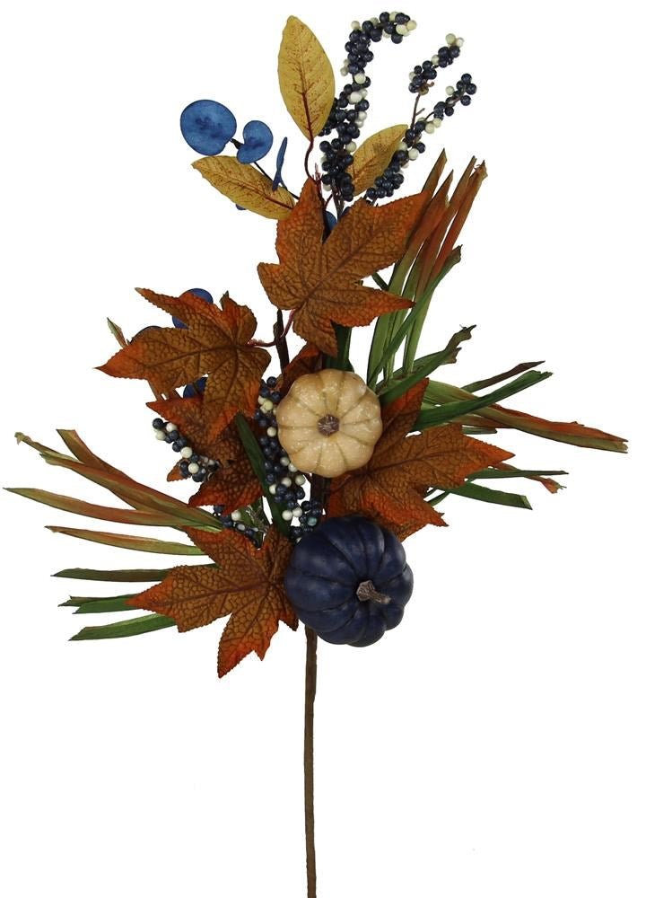26" Pumpkin/Berry/Leaf/Grass Pick: Navy Blue/Crm - HA156638 - The Wreath Shop