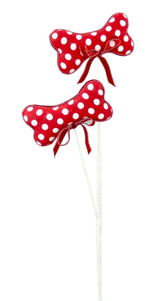 26" Red/Wht Polka Dot Dog Bone Spray - 85416RDWT - The Wreath Shop