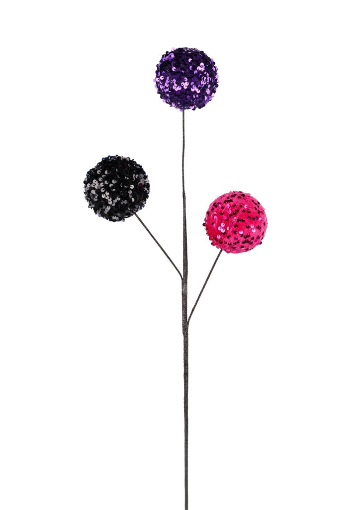 26" Sequin Ball Spray: Purple/Black/Fuchsia - XS1251AT - The Wreath Shop