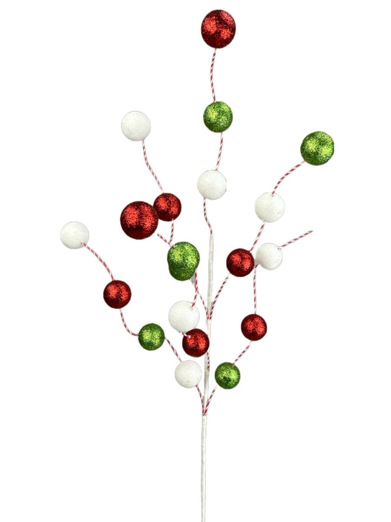 27" Glitter Ball Spray: Lime/Red/Wht - 85844RWG - The Wreath Shop