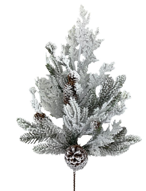 28" Flocked Pine/Pinecone Spray - 85334SP28 - The Wreath Shop