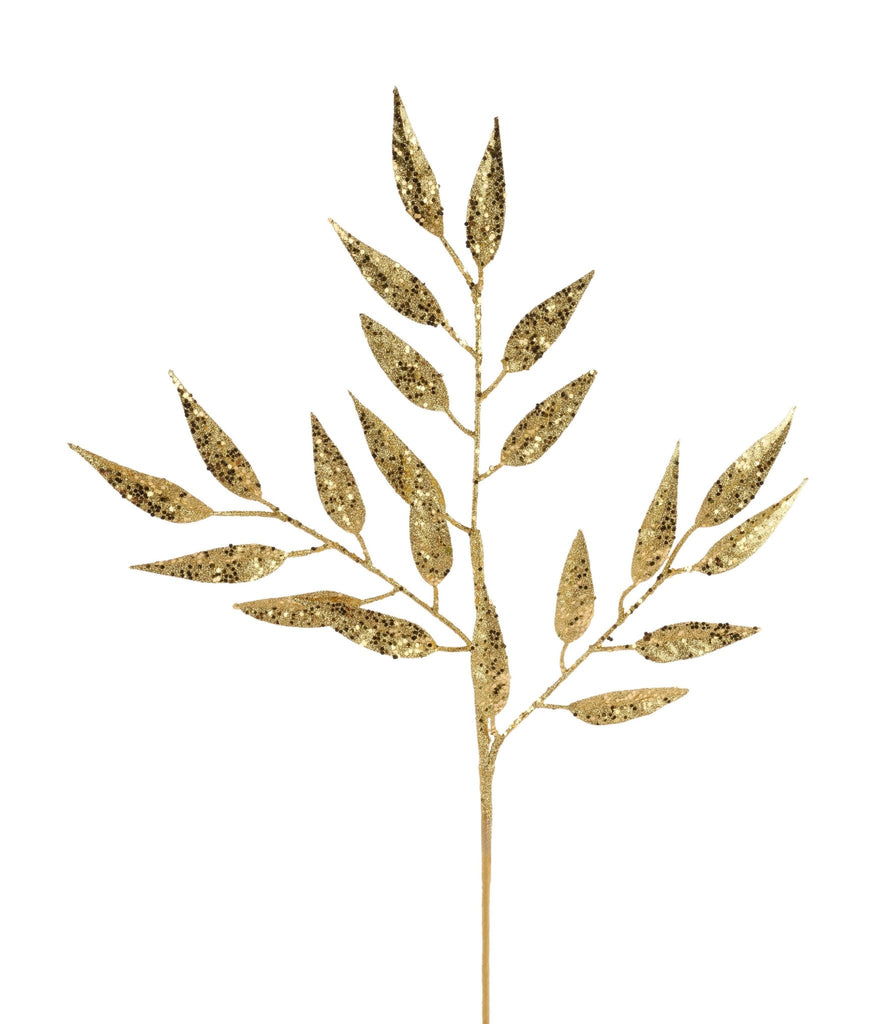 28" Glitter Leaf Spray: Gold - XS241208 - The Wreath Shop