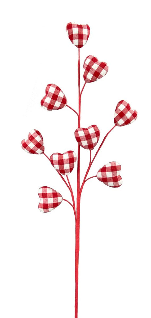 28" Red/Wht Gingham Heart Spray - 63080RD - The Wreath Shop