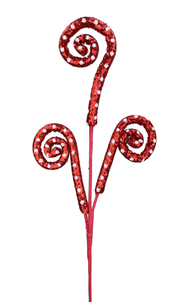 28" Sequin Polka Dot Spiral Curly Spray - Red - 63608RD - The Wreath Shop