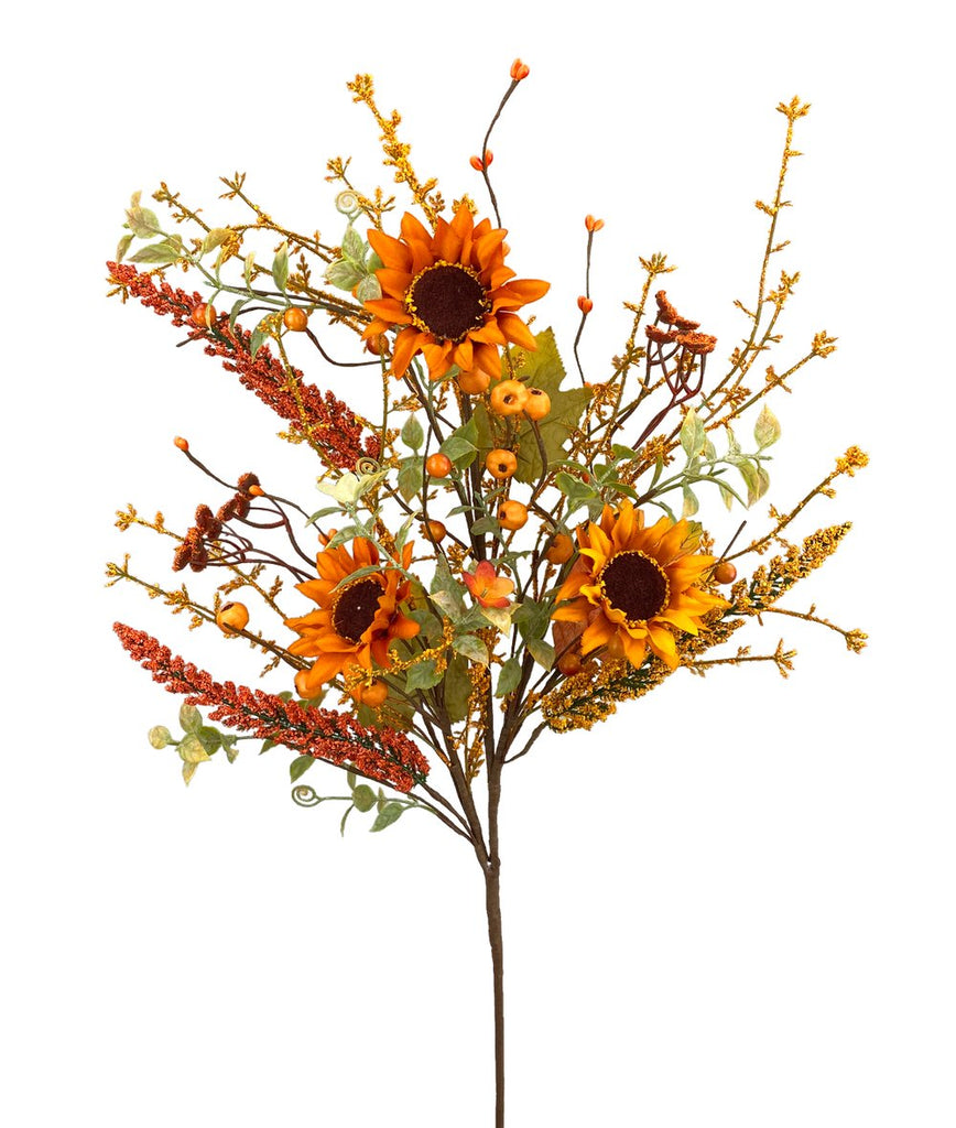 28" Sunflower Berry Spray: Orange - 56746OR - The Wreath Shop