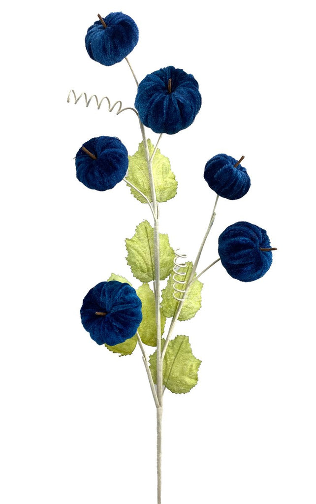 28" Velvet Pumpkin Spray: Dark Blue - 56493DKBL - The Wreath Shop