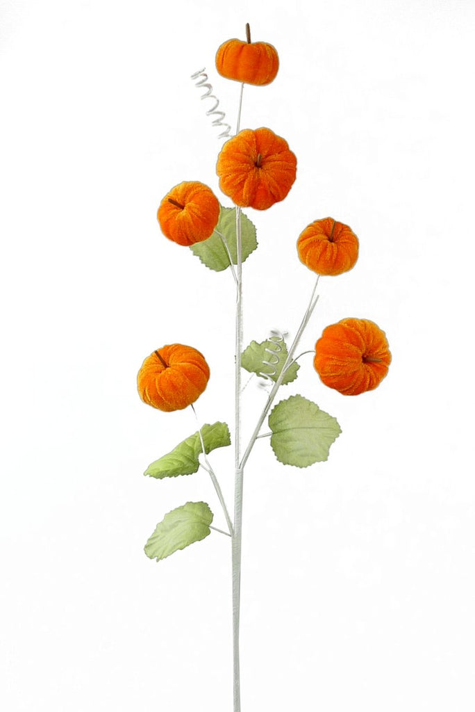 28" Velvet Pumpkin Spray: Orange - 56492OR - The Wreath Shop