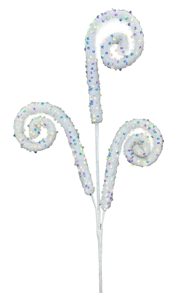 28" White Sequin Spiral Curly Spray - 63614WT - The Wreath Shop