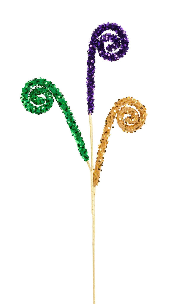 29" Mardi Gras Sequin Spiral Curly Spray - HG3302 - The Wreath Shop