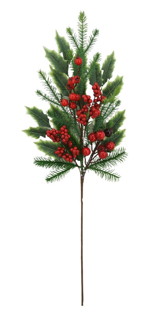 29" Pine/Holly/Crab Apple Spray - 84532 - The Wreath Shop