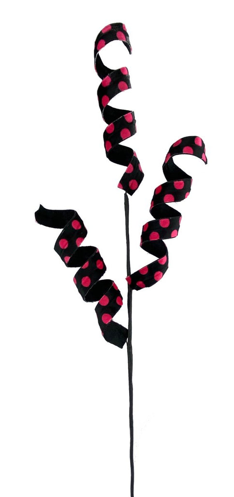 30" Black/Pink Polka Dot Curly Spray - 56942BTBK - The Wreath Shop
