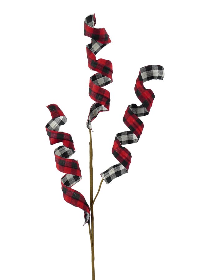 30" Double Sided Plaid Curly Spray: Red/Black/Wht - 84734RDBKWT - The Wreath Shop