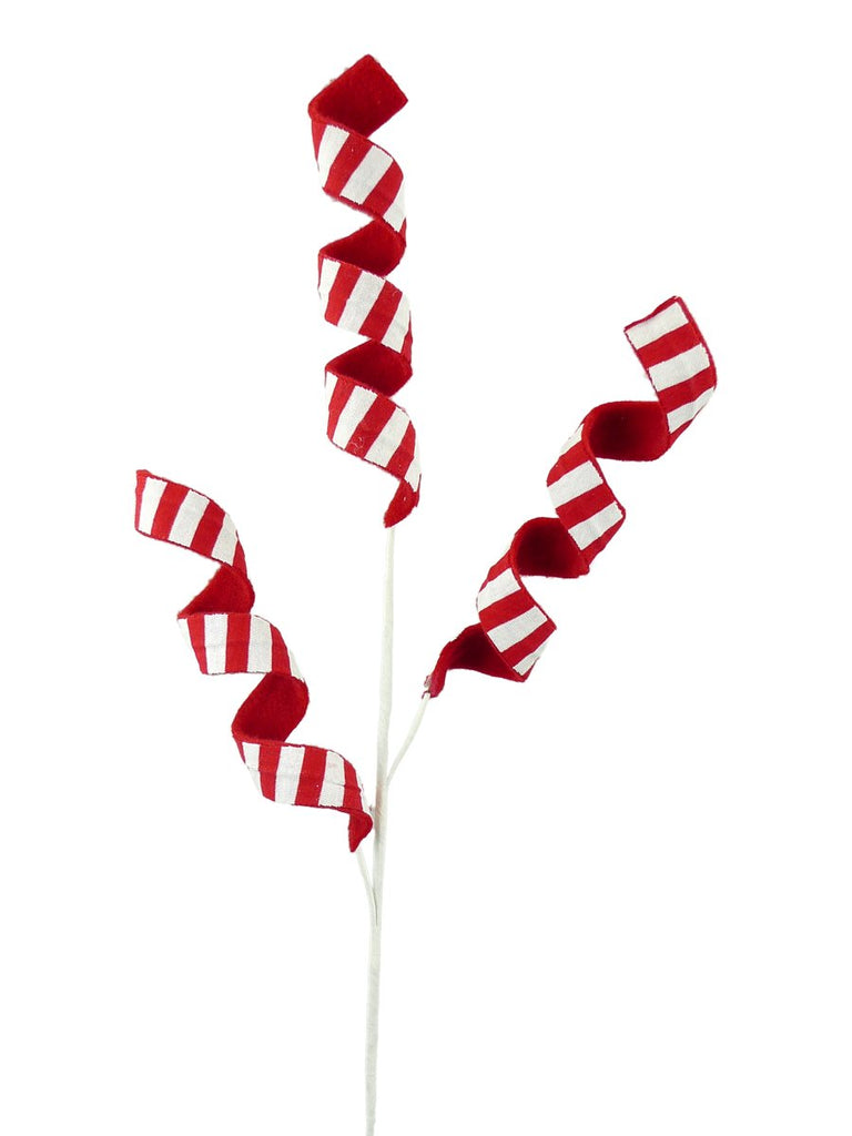 30" Felt Double Sided Stripe Curly Spray: Red/White - 84754RDWT - The Wreath Shop