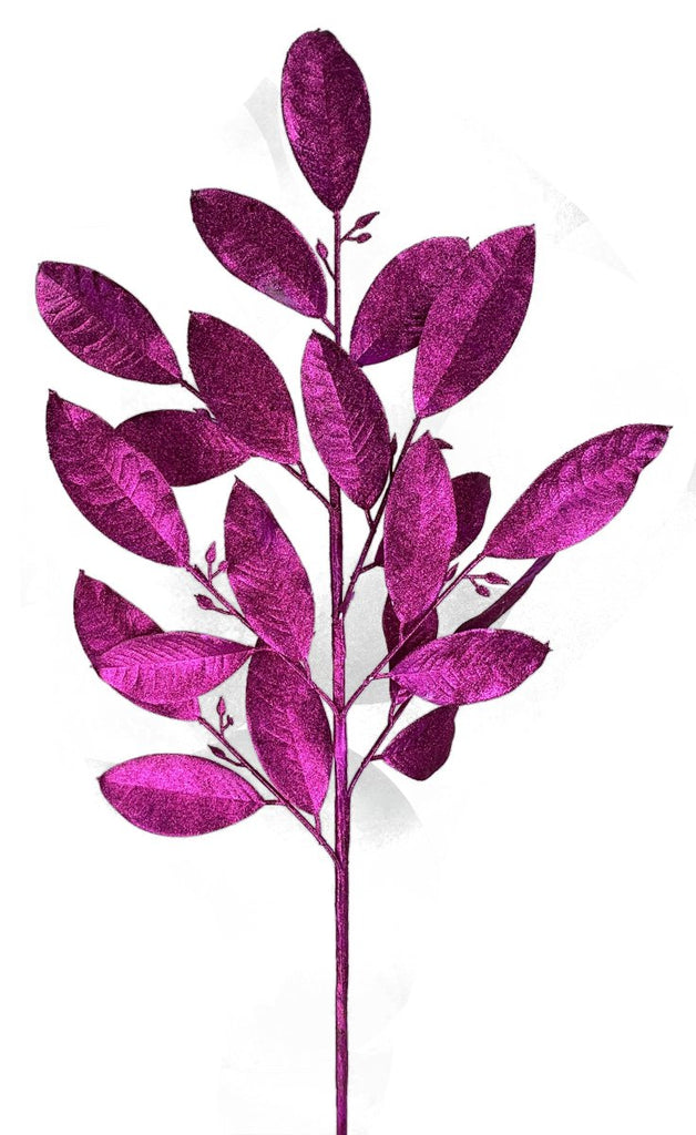 30" Glitter Leaves Spray: Fuchsia - 86008BT - The Wreath Shop