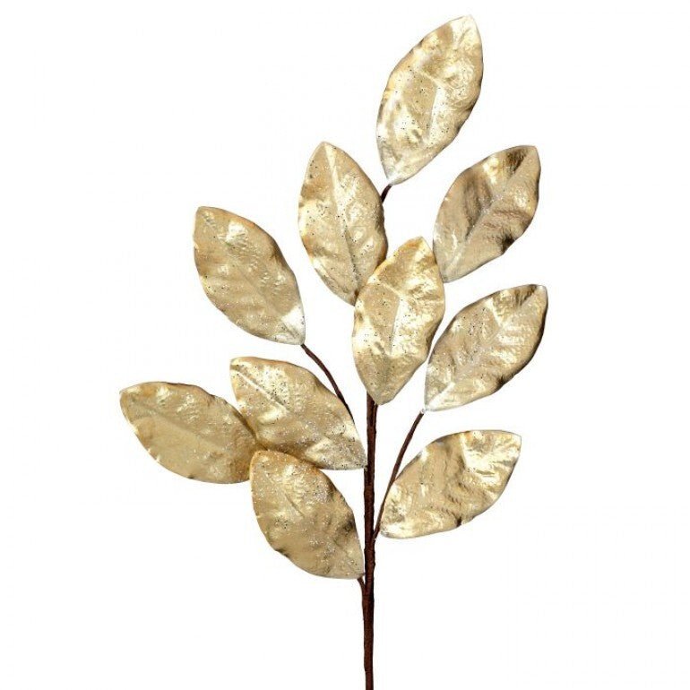 30" Glitter Metallic Magnolia Leaf Spray: Champagne - MTX64438 - The Wreath Shop