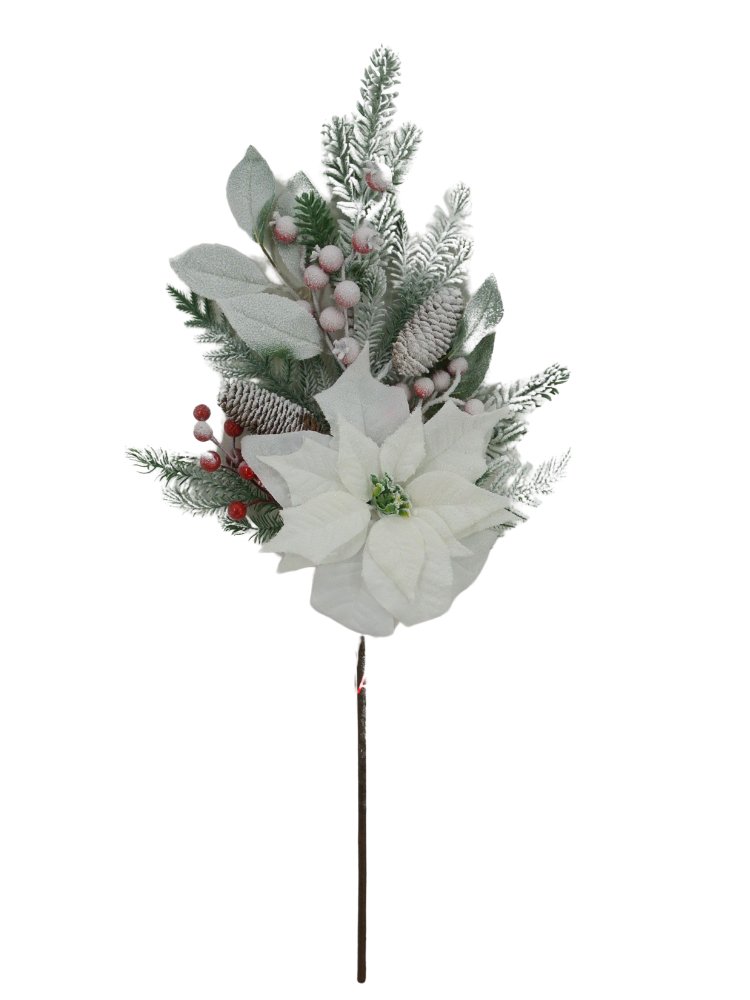 30" Snowy Poinsettia and Pine Cone Spray - 84680 - The Wreath Shop