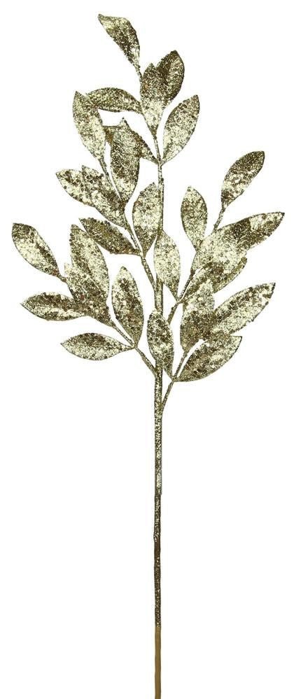 31" Glitter Bay Leaf Spray: Gold - XS219208 - The Wreath Shop