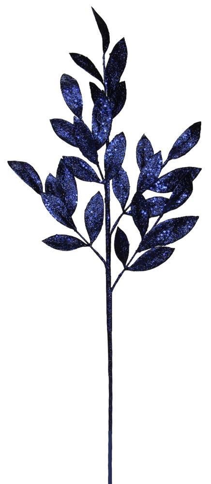 31" Glitter Bay Leaf Spray: Navy Blue - XS219219 - The Wreath Shop
