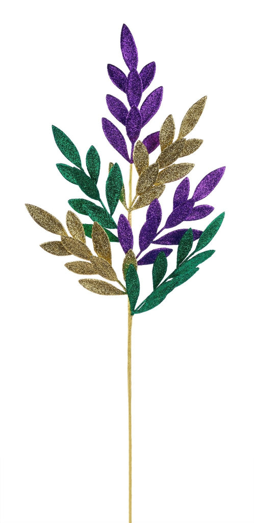 32" Glitter Bay Leaf Spray: Mardi Gras - HG3286 - The Wreath Shop