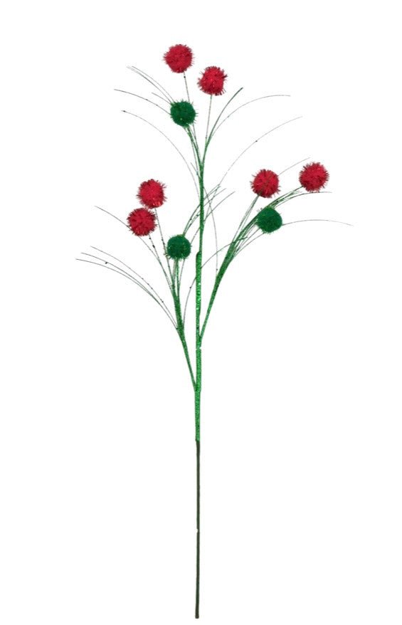 33" Red/Green Fuzzy Ball Spray - 63044-RDGN - The Wreath Shop