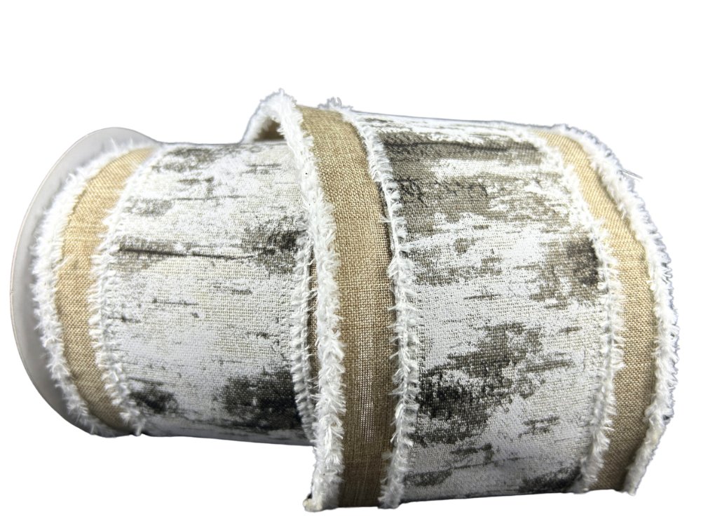 4" Birch Bark Snowdrift Edge Ribbon: Ivory/Natural - 10yds - 76446 - 04 - 15 - The Wreath Shop