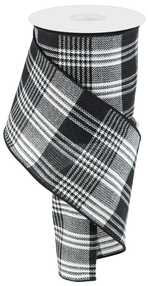 4" Black/White Woven Plaid Ribbon - 10yds - RGC1859X6 - The Wreath Shop