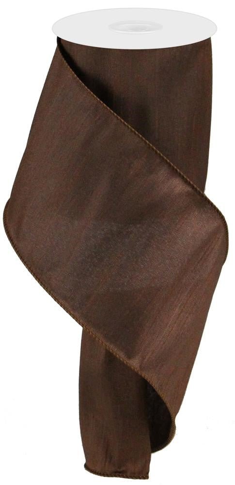 4" Faux Dupioni Ribbon: Chocolate Brown - 10yds - RD110642 - The Wreath Shop