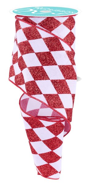 4" Glitter Harlequin Ribbon: Red/White - 10yds - RGF151967 - The Wreath Shop