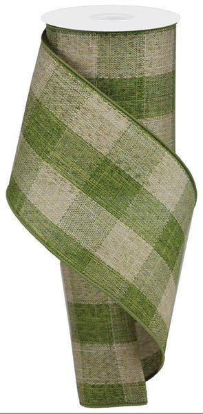 4" Large Woven Check Ribbon: Moss Green/Beige - 10yds - RGA177352 - The Wreath Shop