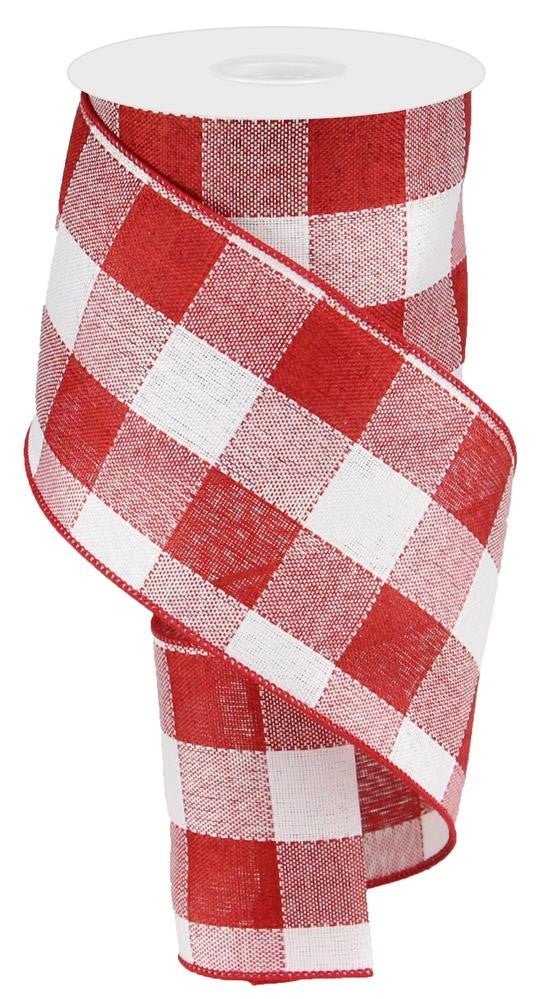 4" Large Woven Check Ribbon: Red/White - 10yds - RGA1011F3 - The Wreath Shop