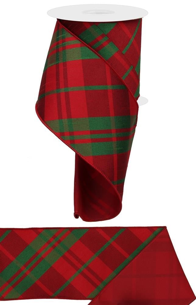 4" Red/Emerald Plaid Faux Dupioni/Satin Ribbon - 10yds - RGX005574 - The Wreath Shop