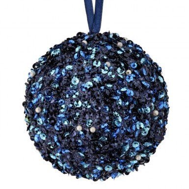 4" Sequin Bead Glitter Ball Ornament: Midnight Blue - MTX64923 - The Wreath Shop