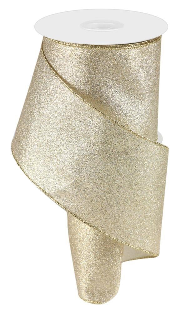 4" Shimmer Glitter Ribbon: Champagne - 10yds - RGC159844 - The Wreath Shop