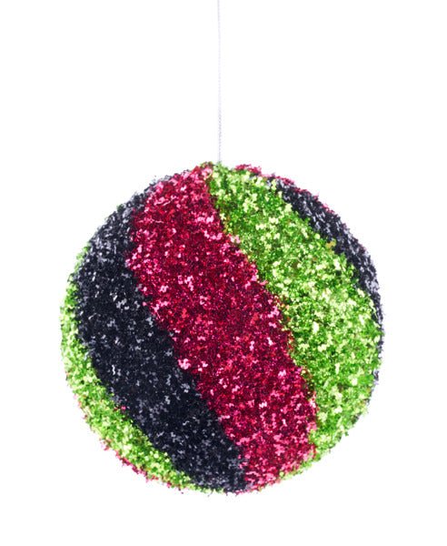 4" Tinsel Swirl Ball Ornament: Hot Pink/Lime/Black - XJ4307HA - The Wreath Shop