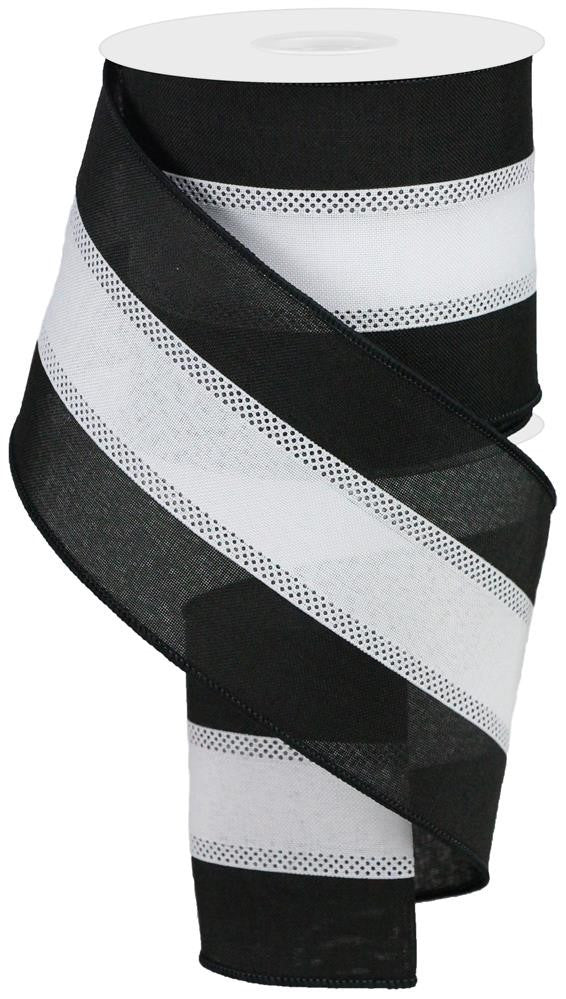 4" Tri-Stripe Ribbon: Black/White - RG01532L6 - The Wreath Shop