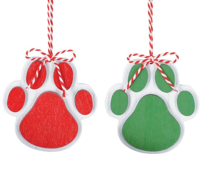 4" Wood Paw Print Ornaments - 9742650 - Red - The Wreath Shop