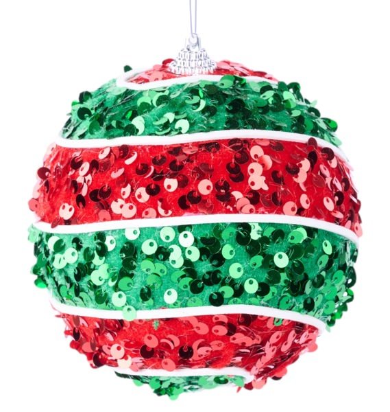 4.25" Sequin Stripe Ball Ornament - XJ5374AR - The Wreath Shop