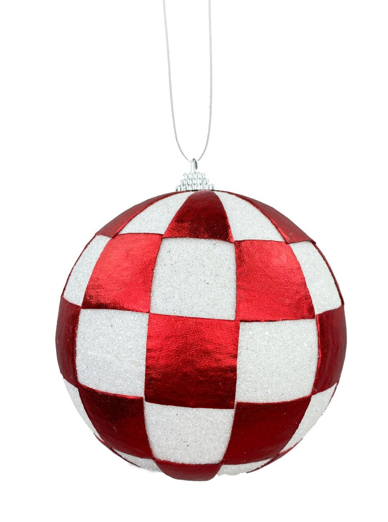 4.5" Red/Wht Checker Ball Ornament - 85241RDWT - The Wreath Shop